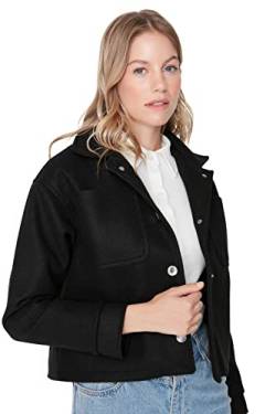 TRENDYOL Damen Trendyol Damen Regular Straight Plain Webstoff Mantel Coat, Schwarz, 40 EU von TRENDYOL