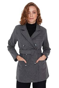 TRENDYOL Damen Trendyol Damen Regular Wickelschnitt Plain Webstoff Mantel Coat, Grau, 36 EU von TRENDYOL