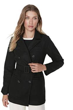 TRENDYOL Damen Trendyol Damen Regular Wickelschnitt Plain Webstoff Mantel Coat, Schwarz, 38 EU von TRENDYOL