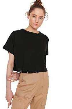 TRENDYOL Damen Trendyol Damen Relaxed Standard Rundhals Gewebtes T-shirt Hemd, Schwarz, M EU von TRENDYOL