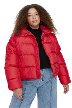 TRENDYOL Damen Trendyol Damen Schnitt Puffer Plain Webstoff Große Größen in Winterjacke Coat, Rot, 46 EU von TRENDYOL