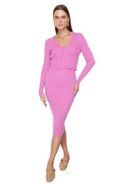 TRENDYOL Damen Trendyol Damen Strickkleid Figurbetont V-ausschnitt Kleid, Rosa, S EU von TRENDYOL