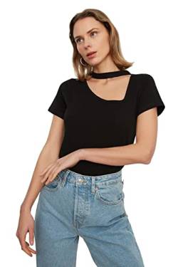 TRENDYOL Damen Trendyol Damen T-shirt mit Quadratischem Kragen, Enganliegend, Standardgröße Hemd, Schwarz, S EU von TRENDYOL