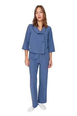 TRENDYOL Damen Trendyol Damen Unifarben Mitte Webstoff Hemd-hose Pyjama Pajama Set, Marineblau, 34 EU von TRENDYOL