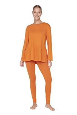 TRENDYOL Damen Trendyol Damen Unifarben Mitte Webstoff T-shirt-strumpfhose Pyjama Pajama Set, Orange, S EU von TRENDYOL