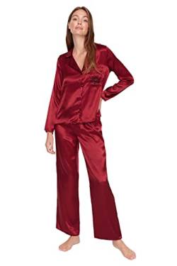 TRENDYOL Damen Trendyol Damen Unifarben Tasche Webstoff Hemd-hose Pyjama Pajama Set, Bordeaux, 38 EU von TRENDYOL