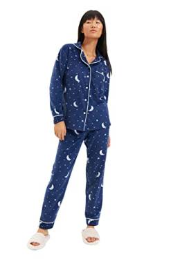 TRENDYOL Damen Trendyol Damen mit Slogan Biese Mitte Webstoff Hemd-hose Pyjama Pajama Set, Marineblau, S EU von TRENDYOL