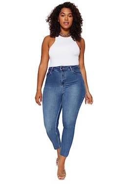 TRENDYOL Damen Trendyol Frauen Hohe Taille Skinny Fit Plus Size Jeans Hose Casual, Blau, 42 von TRENDYOL
