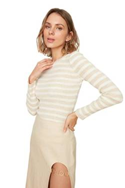 TRENDYOL Damen Trendyol Green Striped Knitwear Pullover Sweater, Greige, M EU von TRENDYOL