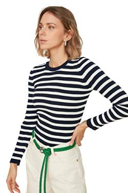 TRENDYOL Damen Trendyol Green Striped Knitwear Pullover Sweater, Marineblau, S EU von TRENDYOL