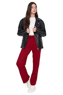 TRENDYOL Damen Trendyol Herren Mittlerer Bund Straight Jogginghose Sweatpants Normal Waist Knit Straight Indigo Sweatpants, Burgundy, L von TRENDYOL