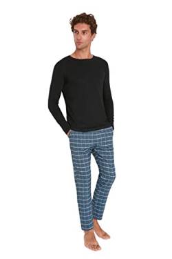 TRENDYOL Damen Trendyol Men's Checked Middle Knitted T-shirt Trousers Pyjamas Pajama Set, Schwarz, XL EU von TRENDYOL