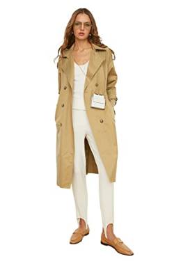 TRENDYOL Damen Trendyol Offener -Gewölbter Knopfverschluss Wasserabweisender Langer Trenchcoat Trench Coat, Khaki, 32 EU von TRENDYOL