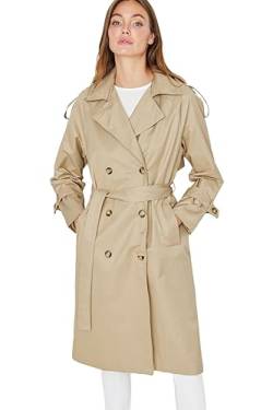 TRENDYOL Damen Trendyol Open Curved Button Closure Water-repellent Long Trench Coat, Beige, 32 EU von TRENDYOL