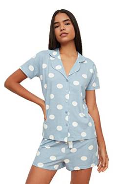 TRENDYOL Damen Trendyol Tupfen Gestrickte Pyjamas Pajama Set Pink polka dot knitted pajamas, Blau, L von TRENDYOL