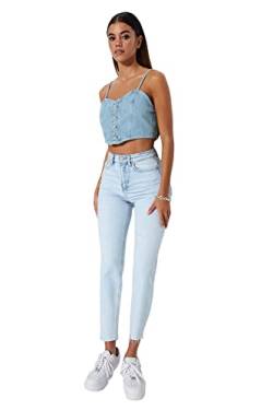 TRENDYOL Damen Trendyol Woman High Waist Straight Leg Mom Jeans Jeans Täglich, Hellblau, 34 von TRENDYOL