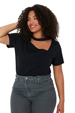 TRENDYOL Damen Trendyol Woman Plus Size Regular Standard Choker High Neck Woven Plus Size T-shirt Hemd, Schwarz, XL EU von TRENDYOL