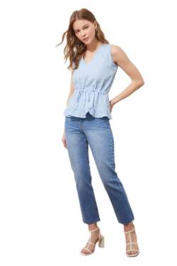 TRENDYOL Damen Trendyol Woman Regular Standard V Neck Woven Blouse Hemd, Blau, 34 EU von TRENDYOL