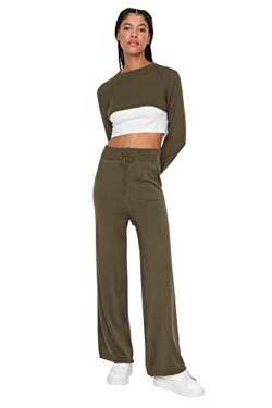 TRENDYOL Damen Trendyol Women's Colorblock Knitwear Two-piece Set Aufeinander abgestimmtes Outfit, Khaki, 42 EU von TRENDYOL