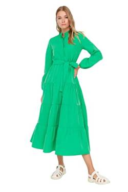 TRENDYOL Damen Trendyol Women's Design Maxi A-line Crew Neck Woven Dress, Grün, 40 EU von TRENDYOL