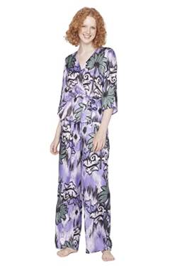 TRENDYOL Damen Trendyol Women's Floral With Belt Middle Woven Fabric Shirt Trousers Pyjamas Pajama Set, Mehrfarbig, 42 EU von TRENDYOL