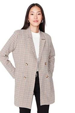 TRENDYOL Damen Trendyol Women's Modest Regular Basic Plaid Woven Jacket Coat, Braun, 40 EU von TRENDYOL