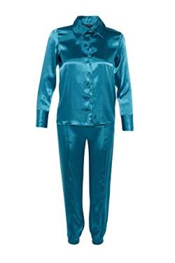 TRENDYOL Damen Trendyol Women's Plain Middle Woven Fabric Shirt Trousers Pyjamas Pajama Set, Dunkelgrün, 42 EU von TRENDYOL