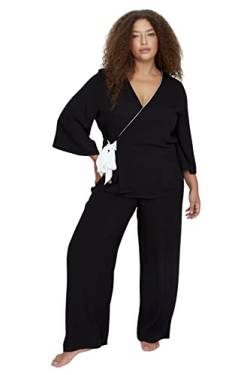 TRENDYOL Damen Trendyol Women's Plain Woven Plus Size Pyjama Pajama Set, Schwarz, 42 EU von TRENDYOL