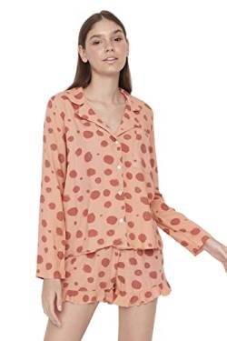 TRENDYOL Damen Trendyol Women's Polka Dot Woven Pyjama Pajama Set, Pfirsichfarbe, 40 EU von TRENDYOL
