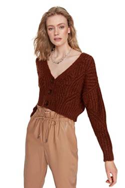 TRENDYOL Damen Trendyol Women's Regular Fit V-neck Knitwear Cardigan Pullover, Ziegelrot, M EU von TRENDYOL