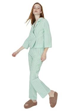 TRENDYOL Damen Trendyol Women's Striped Middle Woven Fabric Shirt Trousers Pyjamas Pajama Set, Grün, 36 EU von TRENDYOL
