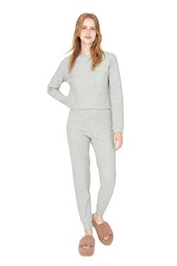 TRENDYOL Damen Unifarben Mitte Webstoff T-Shirt-Hose Pyjama Pajama Set, Gray, L (2er Pack) von TRENDYOL
