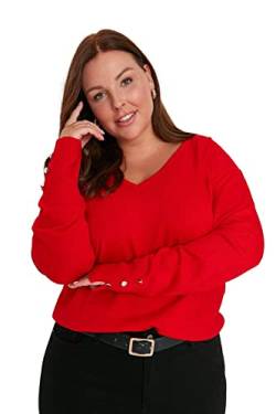 TRENDYOL Damen V-Ausschnitt Plain Regular Plus Size Pullover Sweatshirt, Rot, 4XL Größen von TRENDYOL