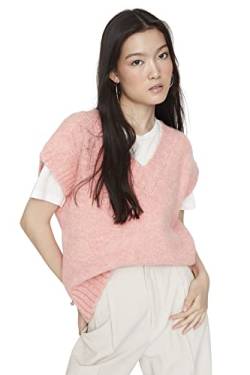 TRENDYOL Damen V Neck Plain Regular Sweater Vest Sweater V-Ausschnitt Ärmellos Rosa Strickweste, Rosa, M von TRENDYOL