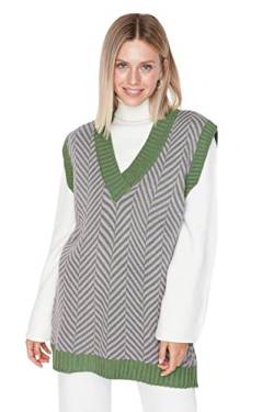 TRENDYOL Damen V-ausschnitt Gestreift Oversize Pullover Weste Sweater, Grün, L-XL EU von TRENDYOL