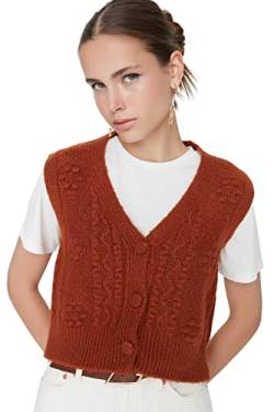 TRENDYOL Damen V-hals ensfarvede almindelig strikket vest Sweater, Tan, L EU von TRENDYOL