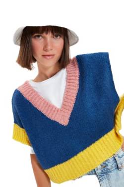 TRENDYOL Damen V-neck Colorblock Regular Vest Sweater, Marineblau, M EU von TRENDYOL