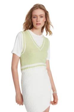 TRENDYOL Damen V-neck Colorblock Regular Vest Sweater, Mint, S EU von TRENDYOL