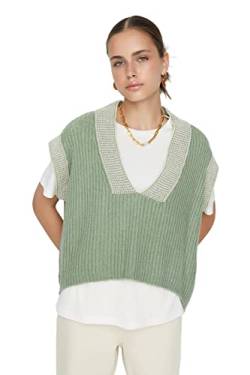 TRENDYOL Damen V-neck Plain Regular Vest Sweater, Mint, L EU von TRENDYOL