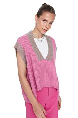 TRENDYOL Damen V-neck Plain Regular Vest Sweater, Rosa, L EU von TRENDYOL