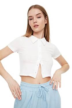 TRENDYOL Damen White Polo Collar Tubular Knitted Blouse, Weiß, L EU von TRENDYOL