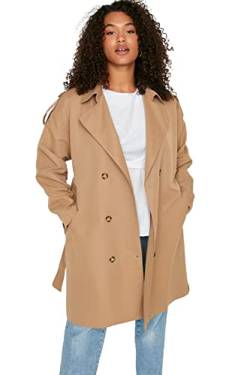 TRENDYOL Damen Wickelform Zweireihig Plain Webstoff Größen in Trenchcoat Coat, Kamel, 46 von TRENDYOL