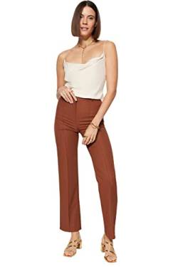 TRENDYOL Damen Woman Basics High Waist Leg Straight Trousers Hose, Braun, 36 von TRENDYOL