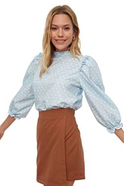 TRENDYOL Damen Woman Regular Standard Standing Collar Woven Blouse Hemd, Blau, 34 von TRENDYOL