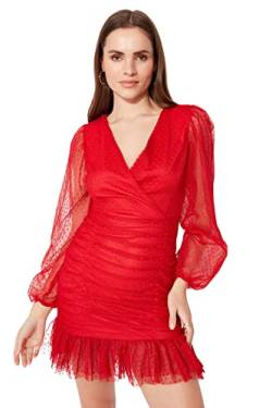 TRENDYOL Damen Women Bodycon Fitted Knit Dress Mini Figurbetontes Strickkleid, Rot, 36 von TRENDYOL