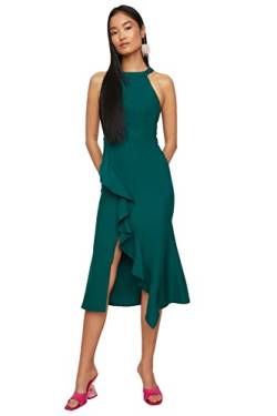 TRENDYOL Damen Women Fitted Woven Dress Midi Wrapover Tailliertes Webkleid, Grün, 62 von TRENDYOL