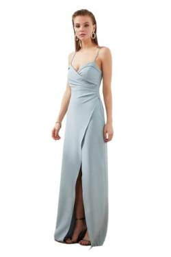 TRENDYOL Damen Women Fitted Woven Evening Dress Maxi Wrapover Tailliertes, gewebtes Abendkleid, Grau-Minze, 34 von TRENDYOL