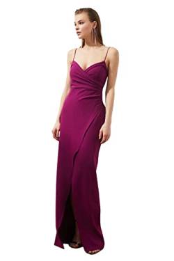 TRENDYOL Damen Women Fitted Woven Evening Dress Maxi Wrapover Tailliertes gewebtes Abendkleid, Pflaume, 34 von TRENDYOL