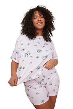 TRENDYOL Damen Women Plain Knit T-Shirt-Short Plus Size Pajamas Set Pyjama, Pulver, 3XL von TRENDYOL