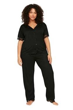 TRENDYOL Damen Women Polka Dot Knit Shirt-Trousers Plus Size Pajamas Set Pyjama, Schwarz, 4XL von TRENDYOL